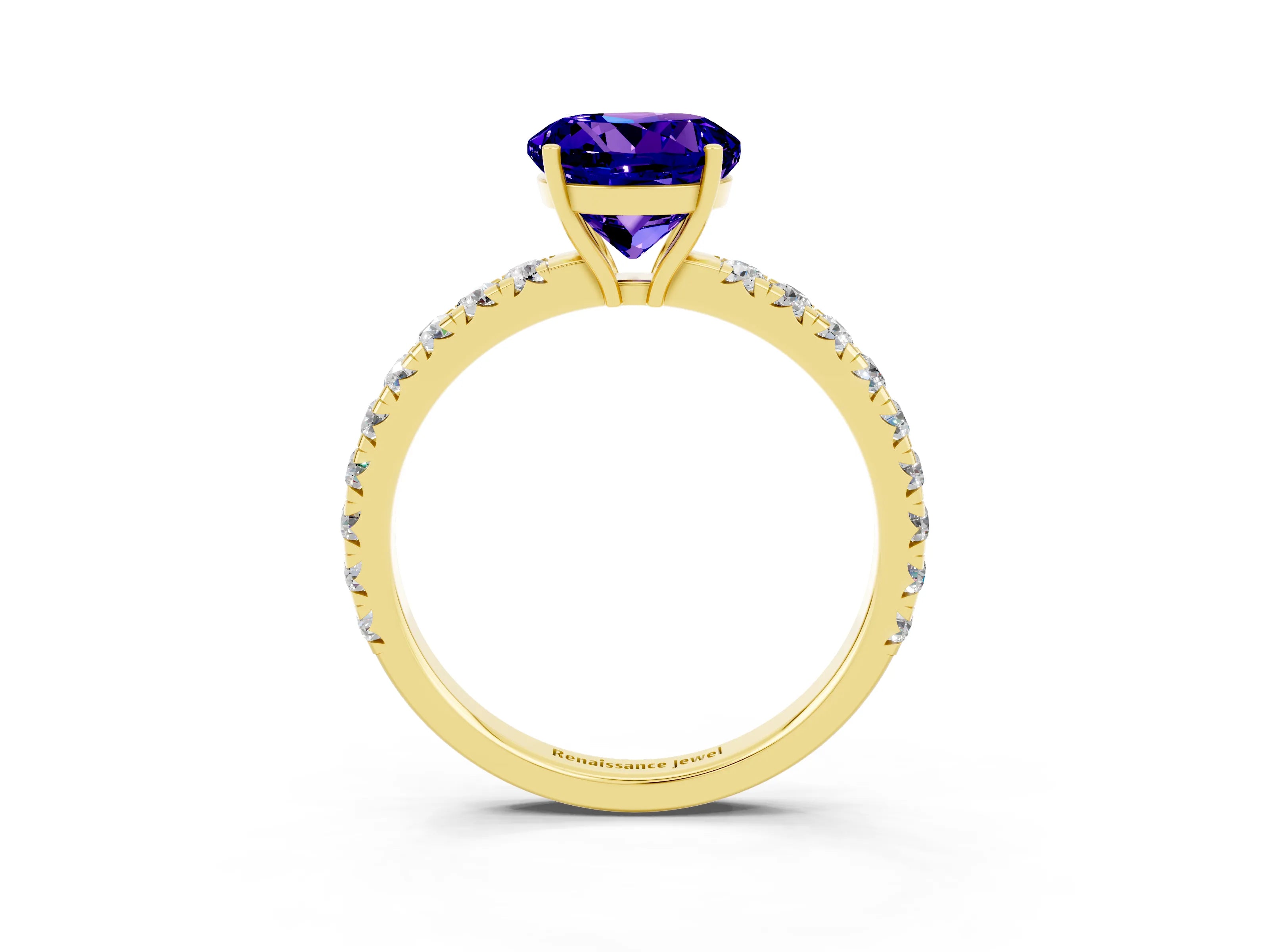 Yellow gold Round Cut Tanzanite Pavé Solitaire Engagement Ring with Four-Prong Setting_15