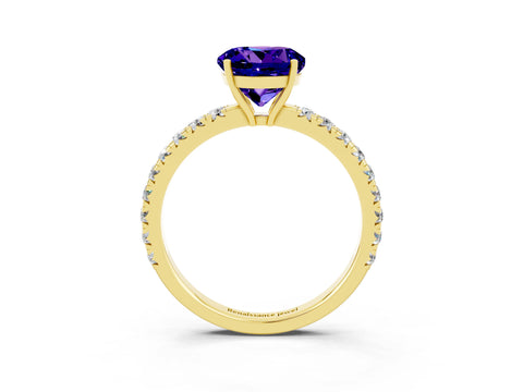 Yellow gold Round Cut Tanzanite Pavé Solitaire Engagement Ring with Four-Prong Setting_15