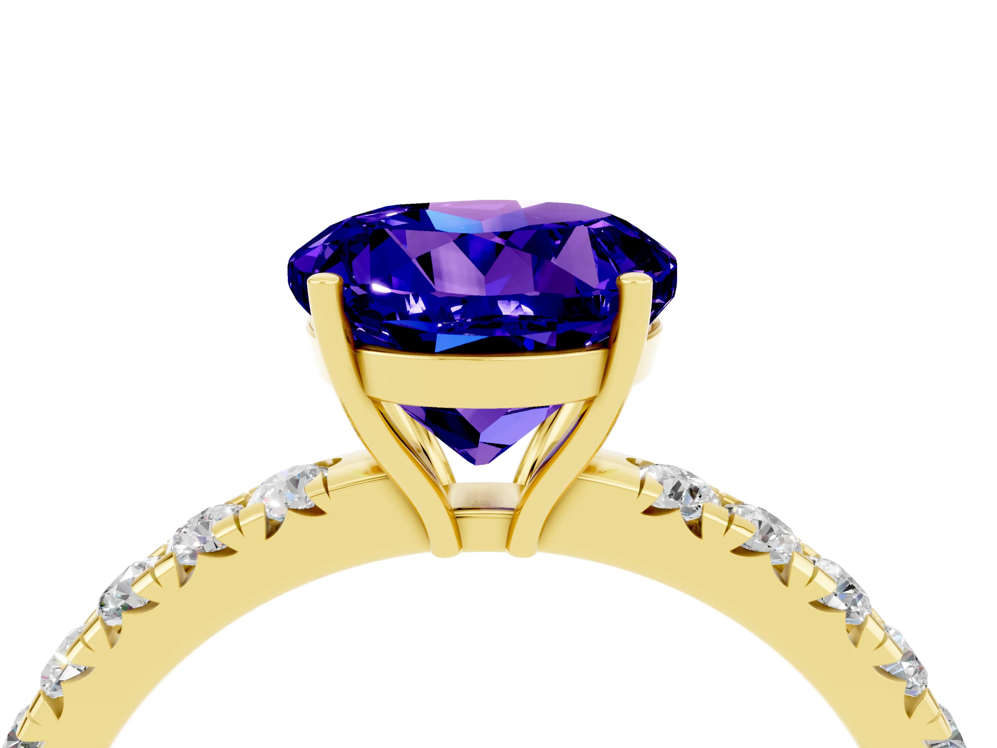 Yellow gold Round Cut Tanzanite Pavé Solitaire Engagement Ring with Four-Prong Setting_16