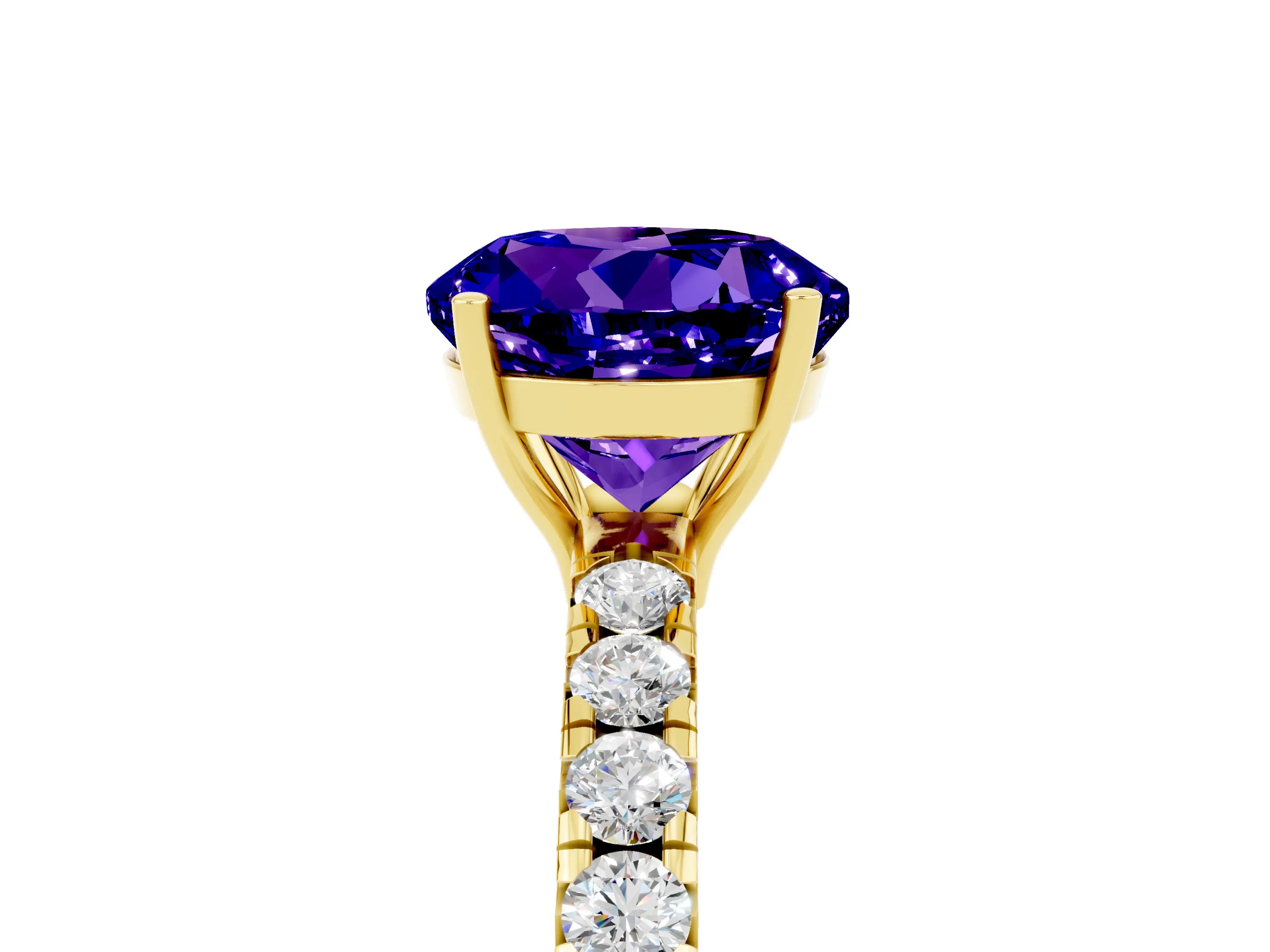 Yellow gold Round Cut Tanzanite Pavé Solitaire Engagement Ring with Four-Prong Setting_17