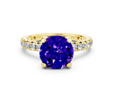 Yellow gold Round Cut Tanzanite Pavé Solitaire Ring with Round Band and Prong Setting_24