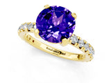 Yellow gold Round Cut Tanzanite Pavé Solitaire Ring with Round Band and Prong Setting_25