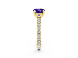 Yellow gold Round Cut Tanzanite Pavé Solitaire Ring with Round Band and Prong Setting_26