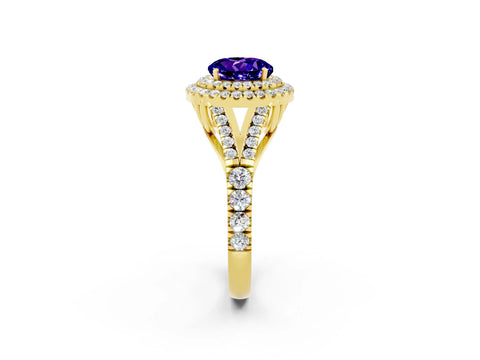 Yellow gold Round Cut Tanzanite Pavé Split Shank Double Halo Engagement Ring_2