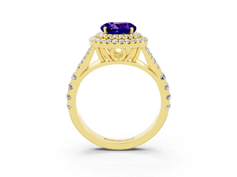 Yellow gold Round Cut Tanzanite Pavé Split Shank Double Halo Engagement Ring_3