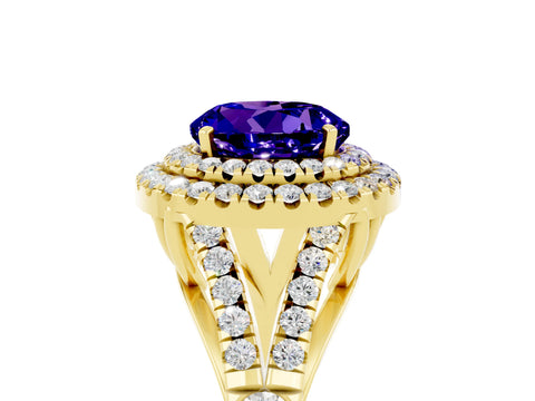 Yellow gold Round Cut Tanzanite Pavé Split Shank Double Halo Engagement Ring_5