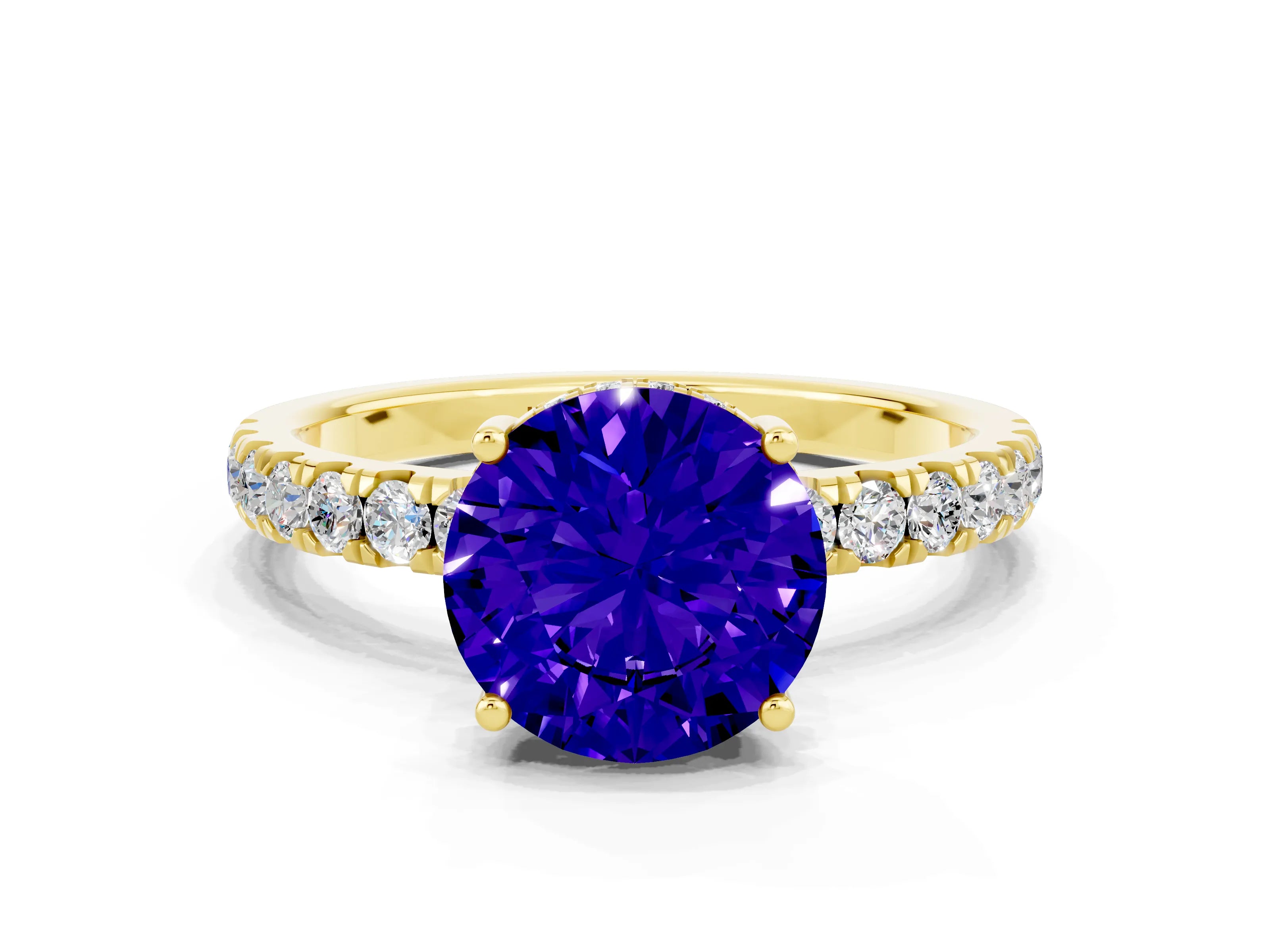 Yellow gold Round Cut Tanzanite Pave Band Solitaire Ring with Four-Prong Setting_24