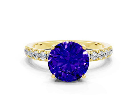 Yellow gold Round Cut Tanzanite Pave Band Solitaire Ring with Four-Prong Setting_24