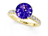 Yellow gold Round Cut Tanzanite Pave Band Solitaire Ring with Four-Prong Setting_25
