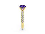 Yellow gold Round Cut Tanzanite Pave Band Solitaire Ring with Four-Prong Setting_26