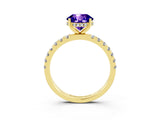 Yellow gold Round Cut Tanzanite Pave Band Solitaire Ring with Four-Prong Setting_27