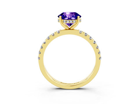 Yellow gold Round Cut Tanzanite Pave Band Solitaire Ring with Four-Prong Setting_27