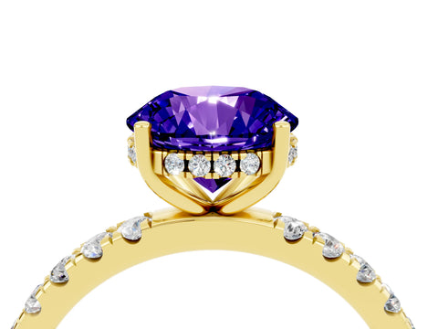 Yellow gold Round Cut Tanzanite Pave Band Solitaire Ring with Four-Prong Setting_28