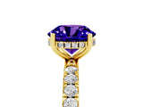 Yellow gold Round Cut Tanzanite Pave Band Solitaire Ring with Four-Prong Setting_29