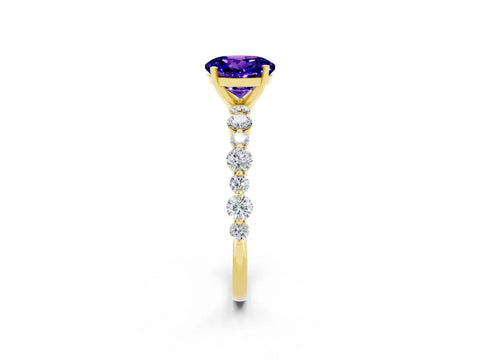 Yellow gold Round Cut Tanzanite Prong Set Engagement Ring with Pavé Band_2