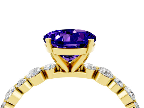 Yellow gold Round Cut Tanzanite Prong Set Engagement Ring with Pavé Band_4