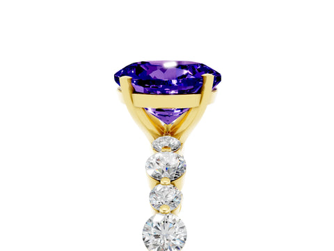 Yellow gold Round Cut Tanzanite Prong Set Engagement Ring with Pavé Band_5