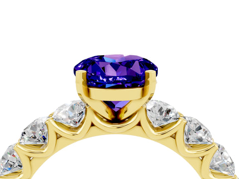 Yellow gold Round Cut Tanzanite Prong Setting with Side Stones on a Pave Band_4