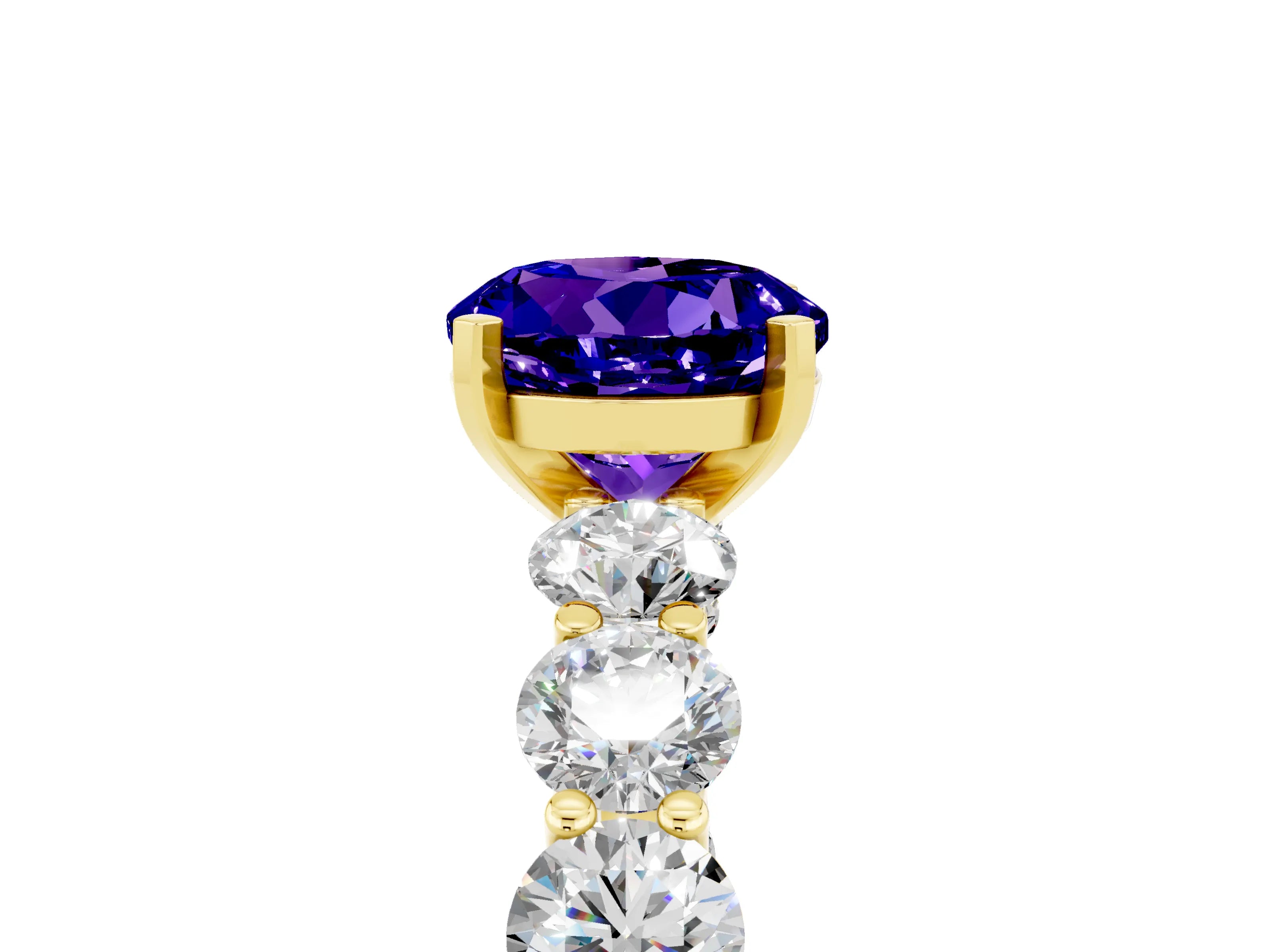 Yellow gold Round Cut Tanzanite Prong Setting with Side Stones on a Pave Band_5