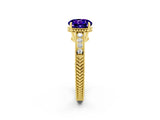 Yellow gold Round Cut Tanzanite Ring with Milgrain Pavé Band and Four-Prong Setting_14