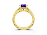 Yellow gold Round Cut Tanzanite Ring with Milgrain Pavé Band and Four-Prong Setting_15