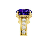 Yellow gold Round Cut Tanzanite Ring with Milgrain Pavé Band and Four-Prong Setting_17