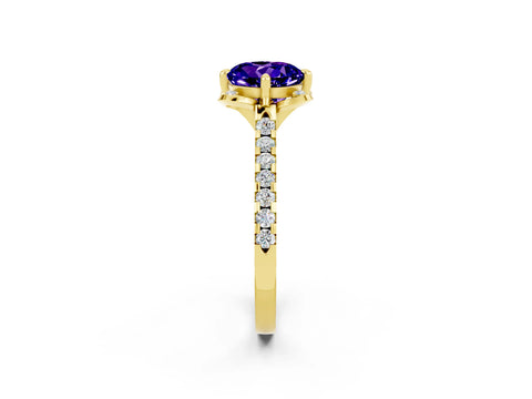 Yellow gold Round Cut Tanzanite Ring with Pavé Band and Floral Prong Setting_2