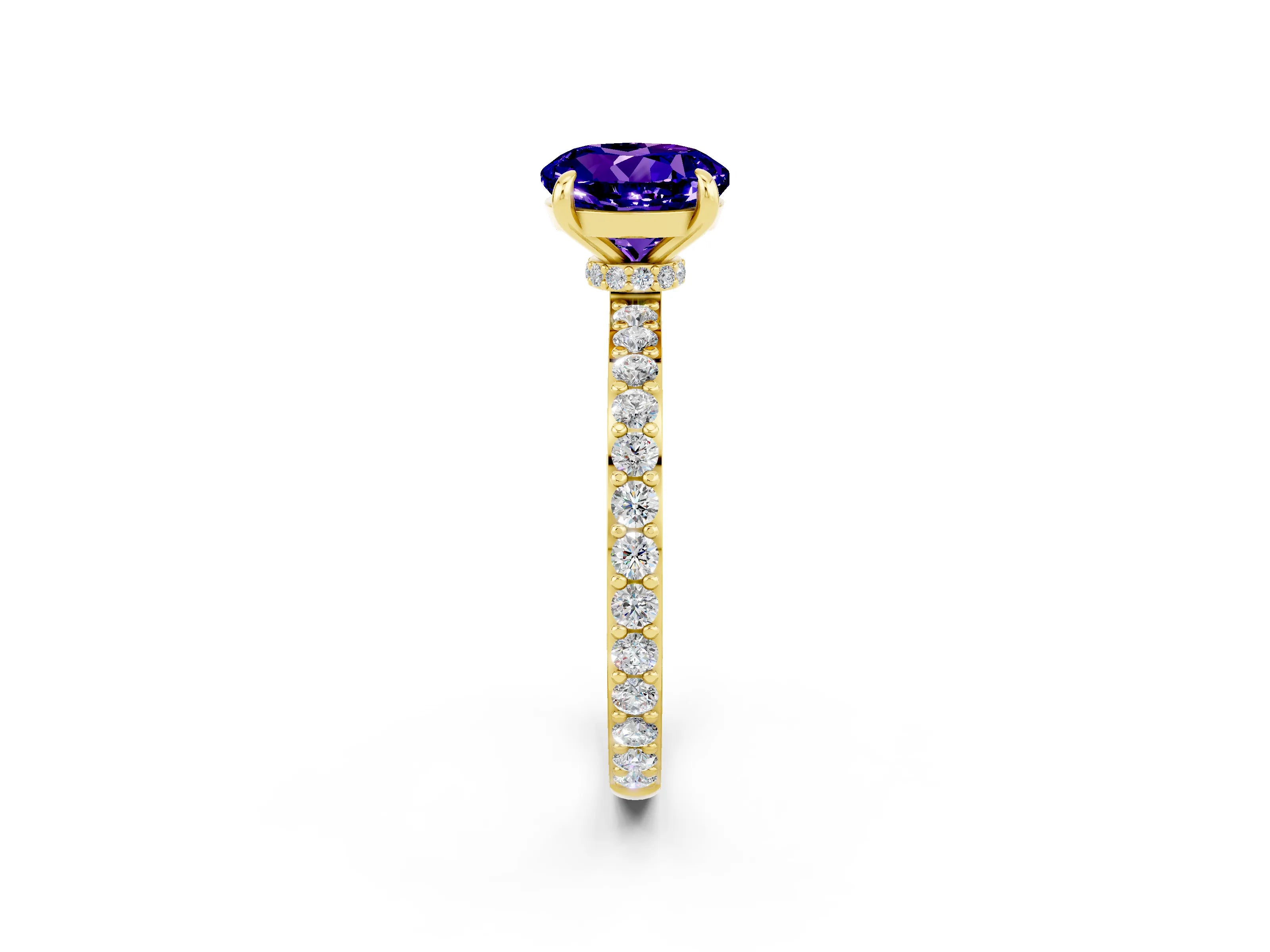 Yellow gold Round Cut Tanzanite Ring with Pavé Band and Four-Prong Setting_2