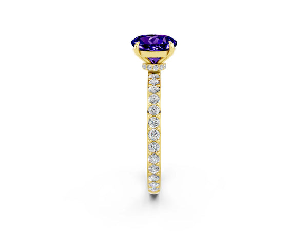 Yellow gold Round Cut Tanzanite Pavé Engagement Ring with Round  Accents and Prong Setting