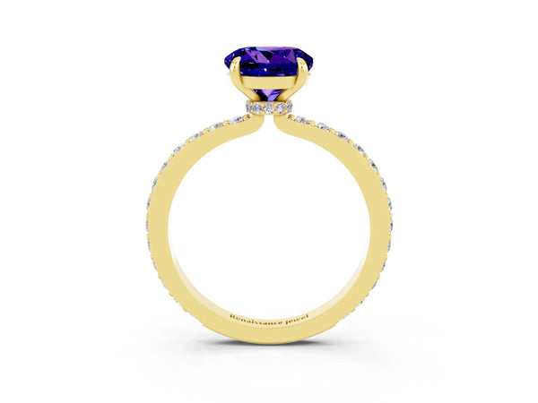 Yellow gold Round Cut Tanzanite Pavé Engagement Ring with Round  Accents and Prong Setting