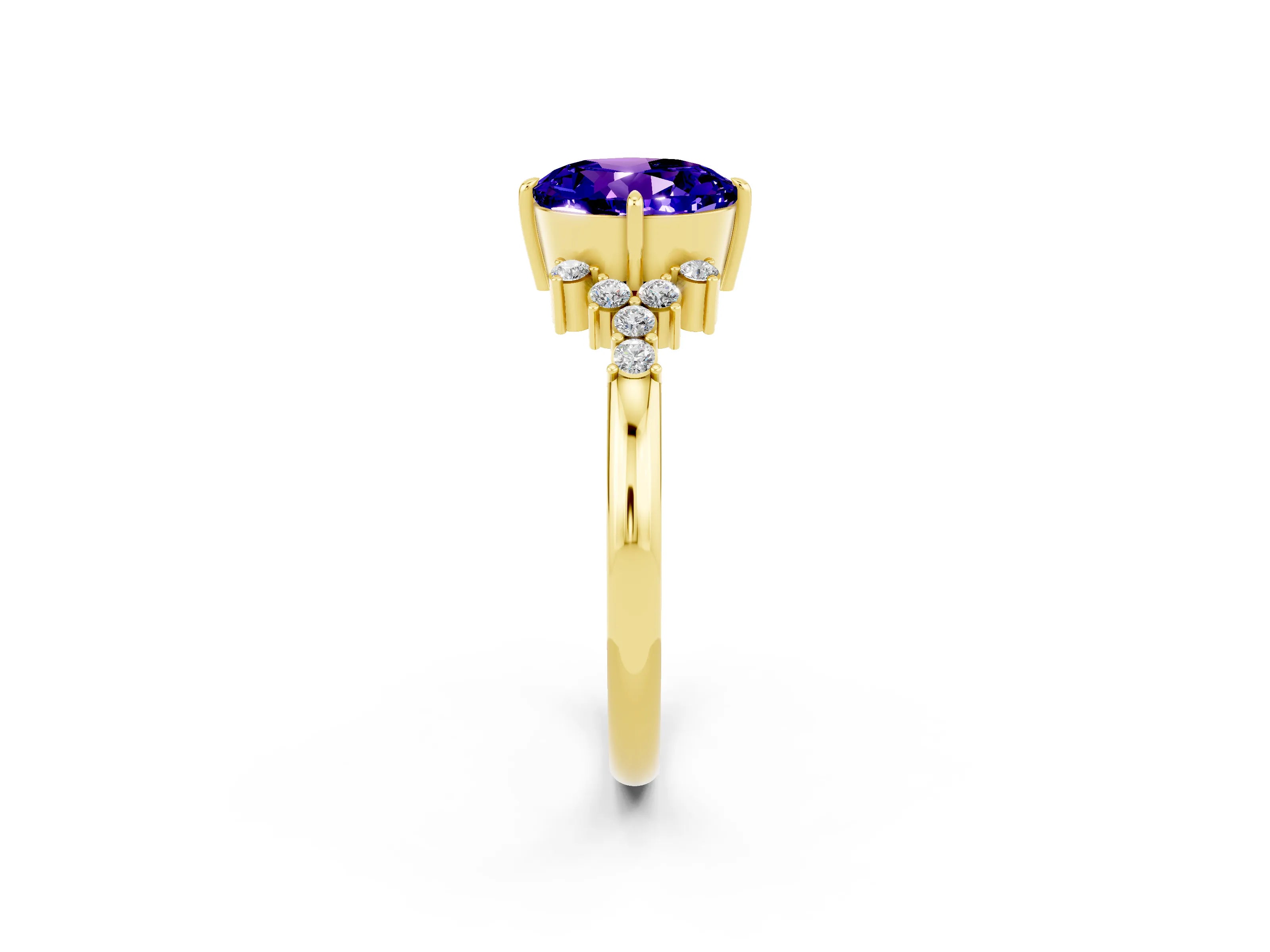 Yellow gold Round Cut Tanzanite Ring with Side Stones and Four-Prong Setting_38