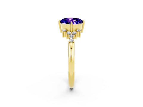 Yellow gold Round Cut Tanzanite Ring with Side Stones and Four-Prong Setting_38