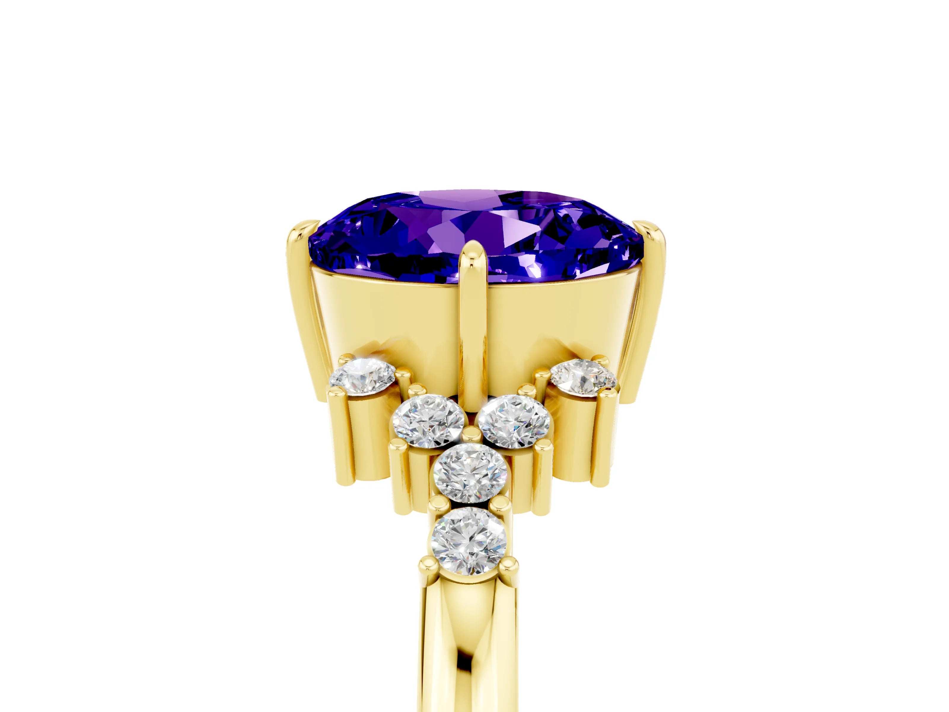 Yellow gold Round Cut Tanzanite Ring with Side Stones and Four-Prong Setting_41