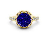 Yellow gold Round Cut Tanzanite Scalloped Halo Engagement Ring with Round Shared Prong Band_24