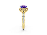 Yellow gold Round Cut Tanzanite Scalloped Halo Engagement Ring with Round Shared Prong Band_26