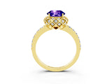 Yellow gold Round Cut Tanzanite Scalloped Halo Engagement Ring with Round Shared Prong Band_27