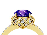 Yellow gold Round Cut Tanzanite Scalloped Halo Engagement Ring with Round Shared Prong Band_28
