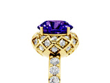 Yellow gold Round Cut Tanzanite Scalloped Halo Engagement Ring with Round Shared Prong Band_29