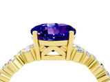 Yellow gold Round Cut Tanzanite Scattered Round Accent Ring with Prong Setting_16