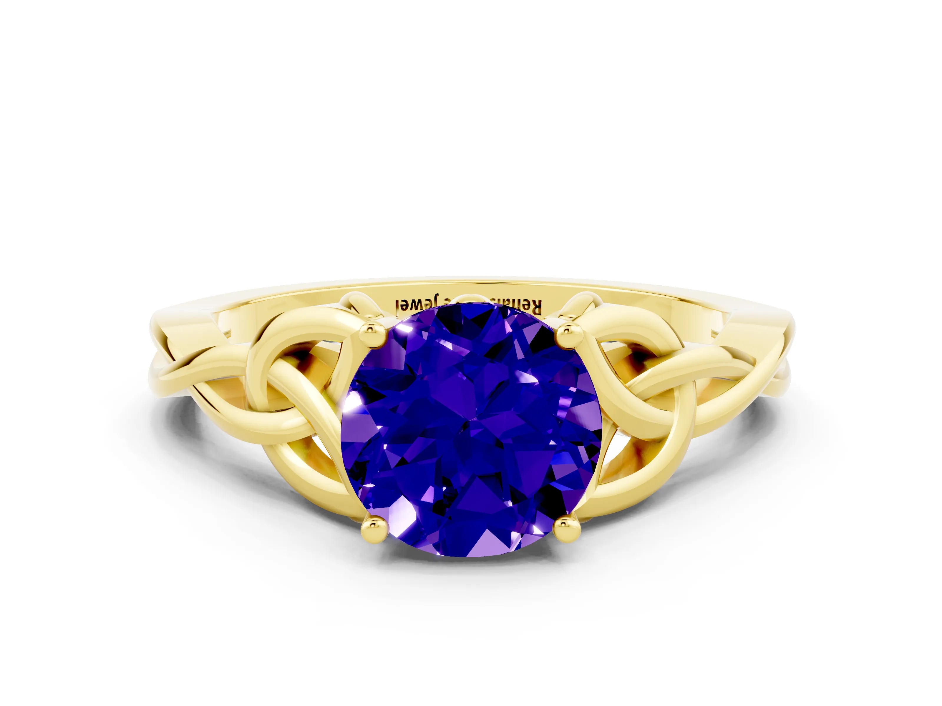 Yellow gold Round Cut Tanzanite Solitaire Celtic Knot Ring with Four-Prong Setting_12