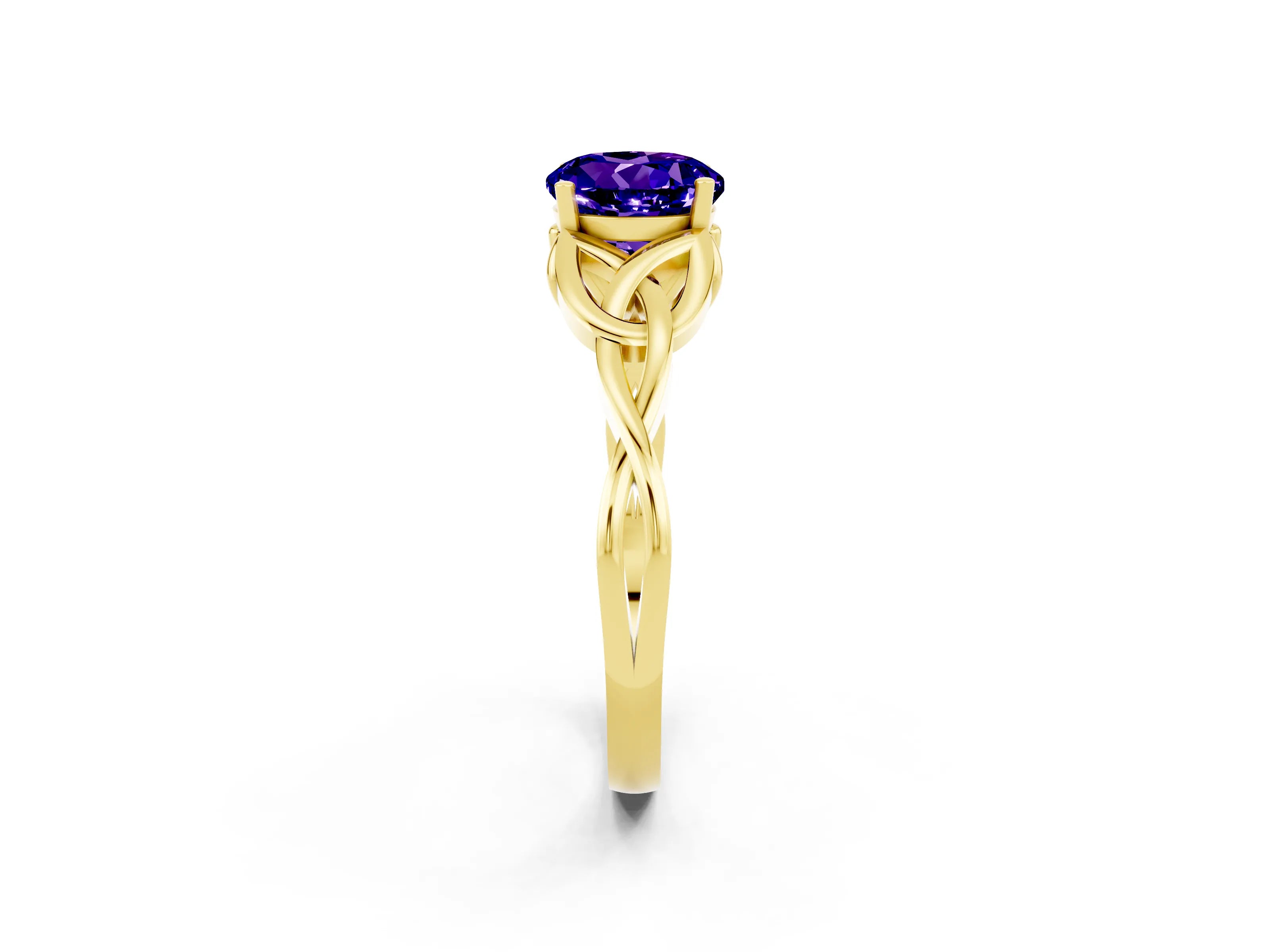 Yellow gold Round Cut Tanzanite Solitaire Celtic Knot Ring with Four-Prong Setting_14