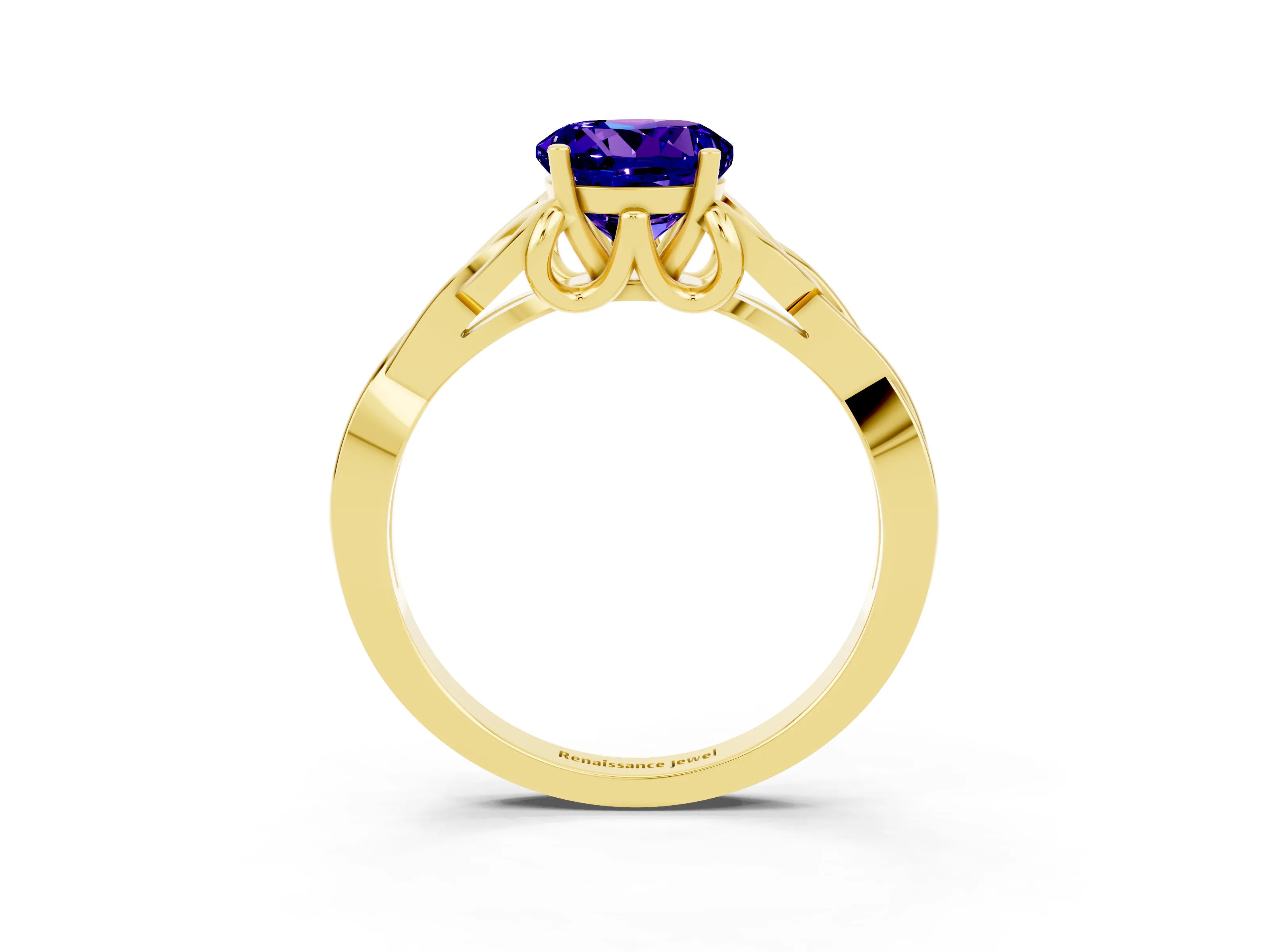 Yellow gold Round Cut Tanzanite Solitaire Celtic Knot Ring with Four-Prong Setting_15