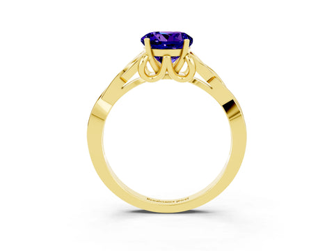 Yellow gold Round Cut Tanzanite Solitaire Celtic Knot Ring with Four-Prong Setting_15