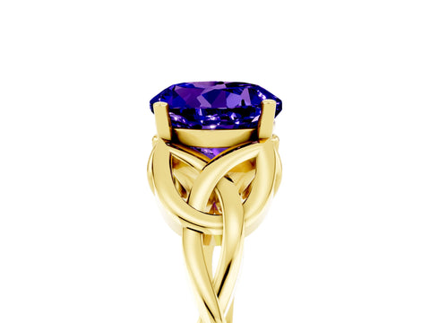 Yellow gold Round Cut Tanzanite Solitaire Celtic Knot Ring with Four-Prong Setting_17