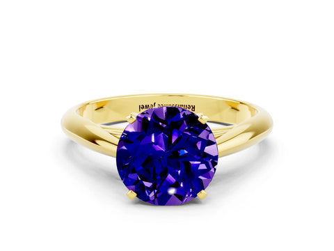 Yellow gold Round Cut Tanzanite Solitaire Engagement Ring with Cathedral Setting and Four-Prong Mount_12