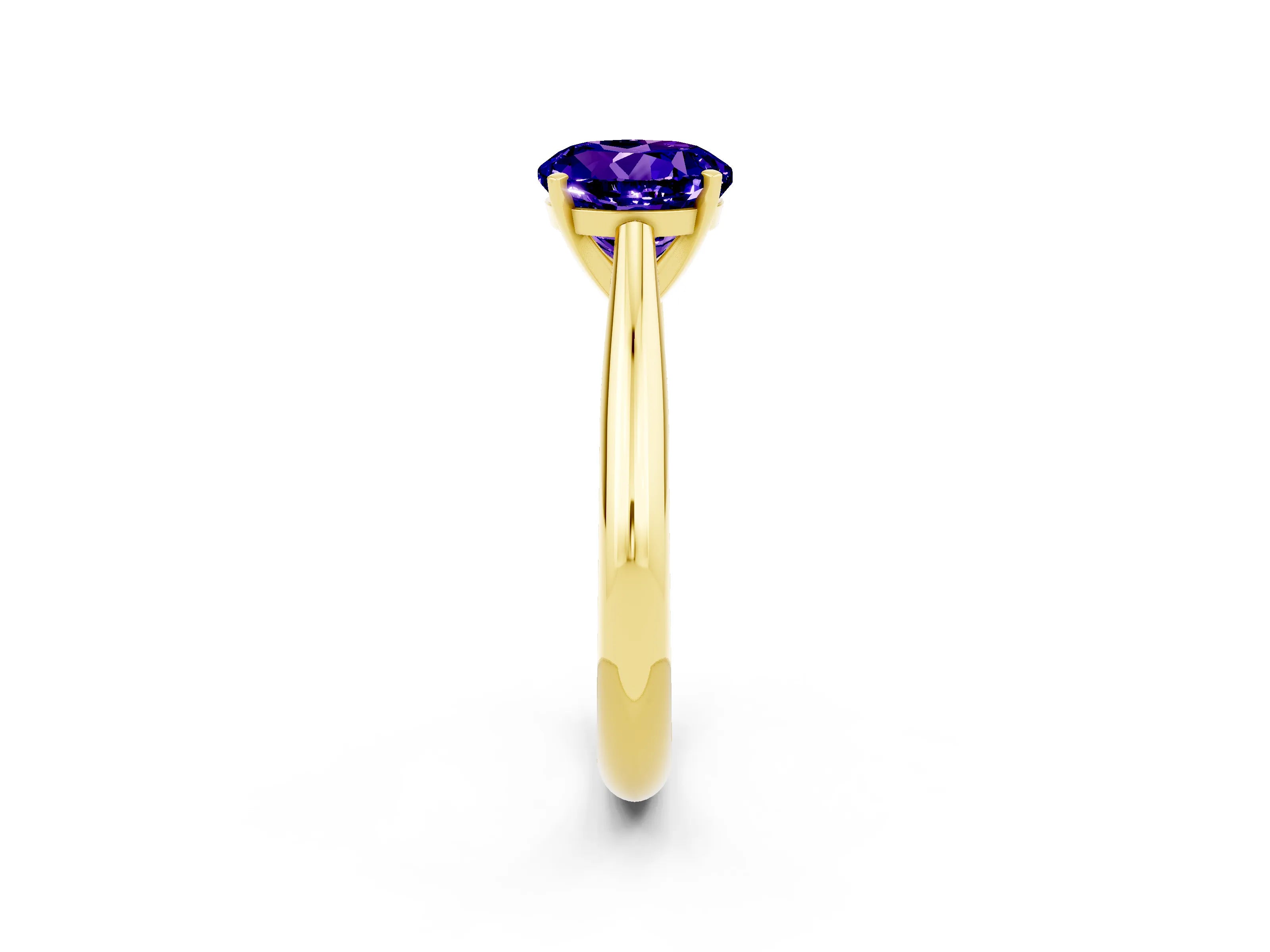 Yellow gold Round Cut Tanzanite Solitaire Engagement Ring with Cathedral Setting and Four-Prong Mount_14