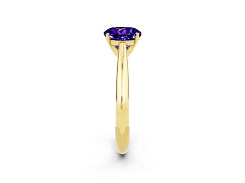 Yellow gold Round Cut Tanzanite Solitaire Engagement Ring with Cathedral Setting and Four-Prong Mount_14