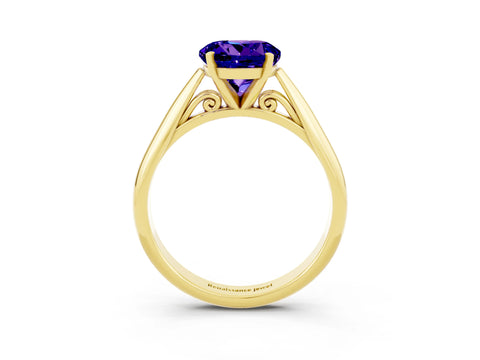 Yellow gold Round Cut Tanzanite Solitaire Engagement Ring with Cathedral Setting and Four-Prong Mount_15