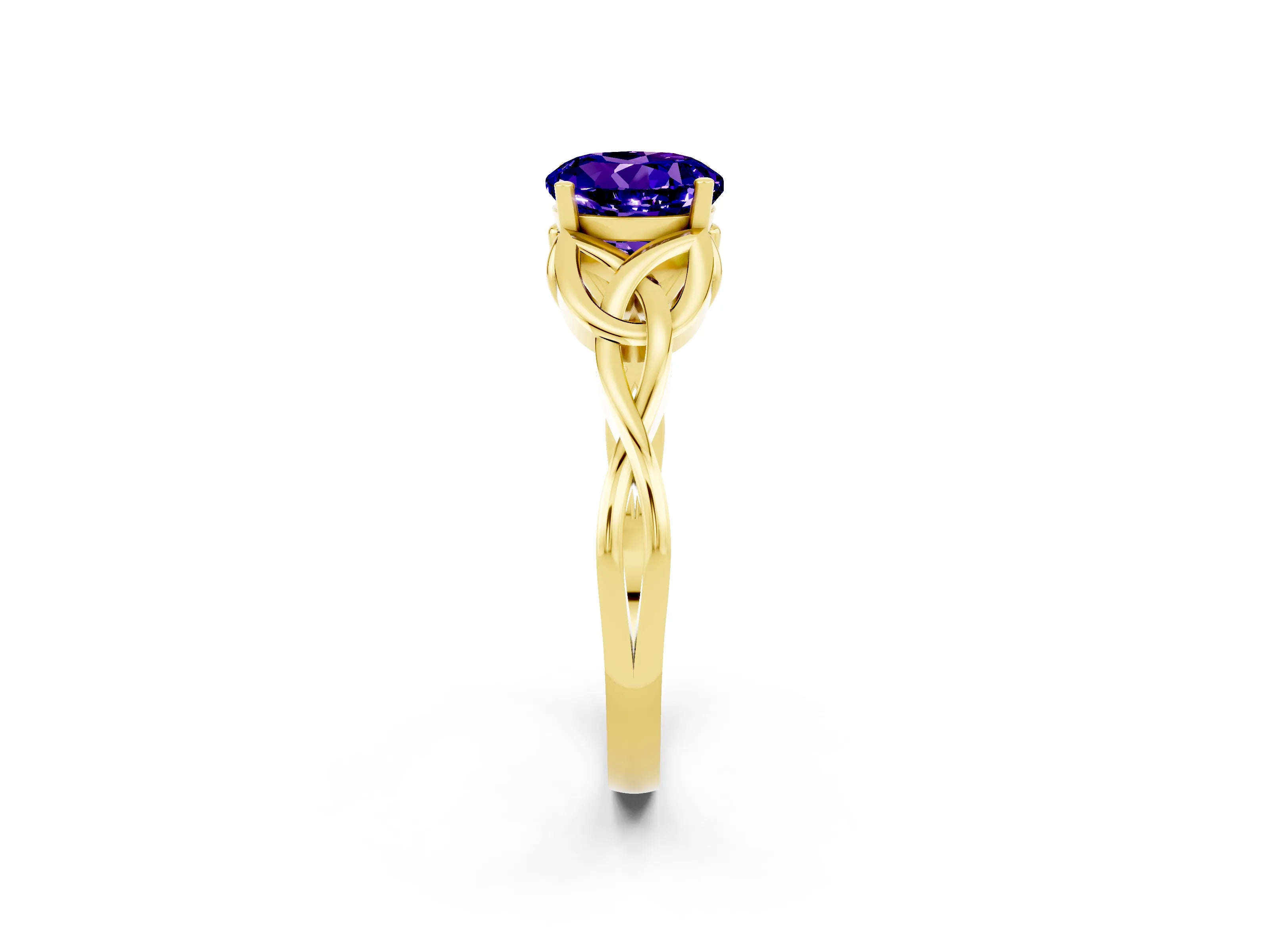 Yellow gold Round Cut Tanzanite Solitaire Engagement Ring with Celtic Knot Band and Four-Prong Setting_2