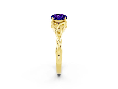Yellow gold Round Cut Tanzanite Solitaire Engagement Ring with Celtic Knot Band and Four-Prong Setting_2